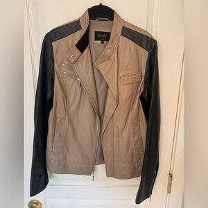 Laundry By Shelli Segal Beige and Black Leather Jacket